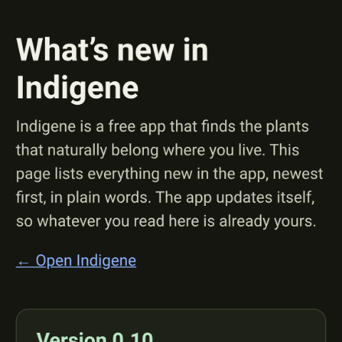 The What's new page, on a phone