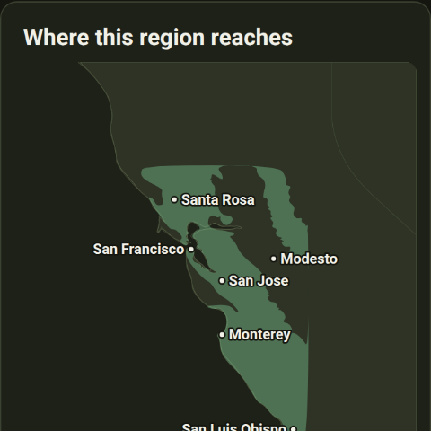 The Central California Coast region, drawn from Sonoma to Big Sur