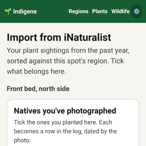 Your own iNaturalist sightings, sorted into natives you planted and invasives to deal with