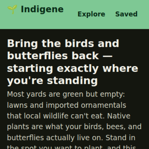 The home page leading with why native plants matter