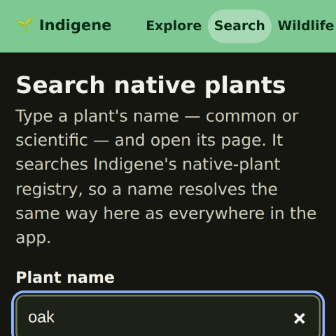 The search page finding a plant by any of its names